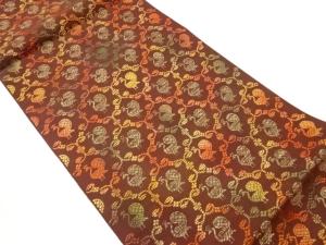 変わり花唐草に鳥模様織出し名古屋帯